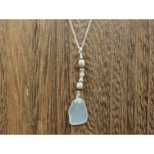 18 Inch Sterling Silver Sea Glass And Brown Real Pearls Necklace